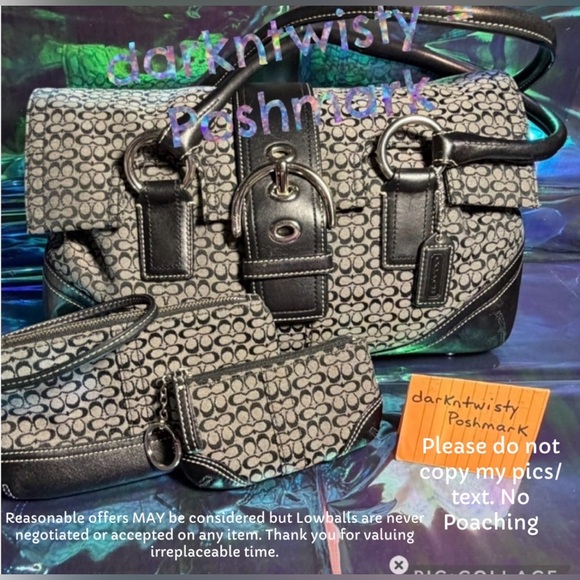 Coach Handbags - 3pc VTG LRG Coach SoHo Navy Jacquard signature Leather/textile Satchel LIKE NEW